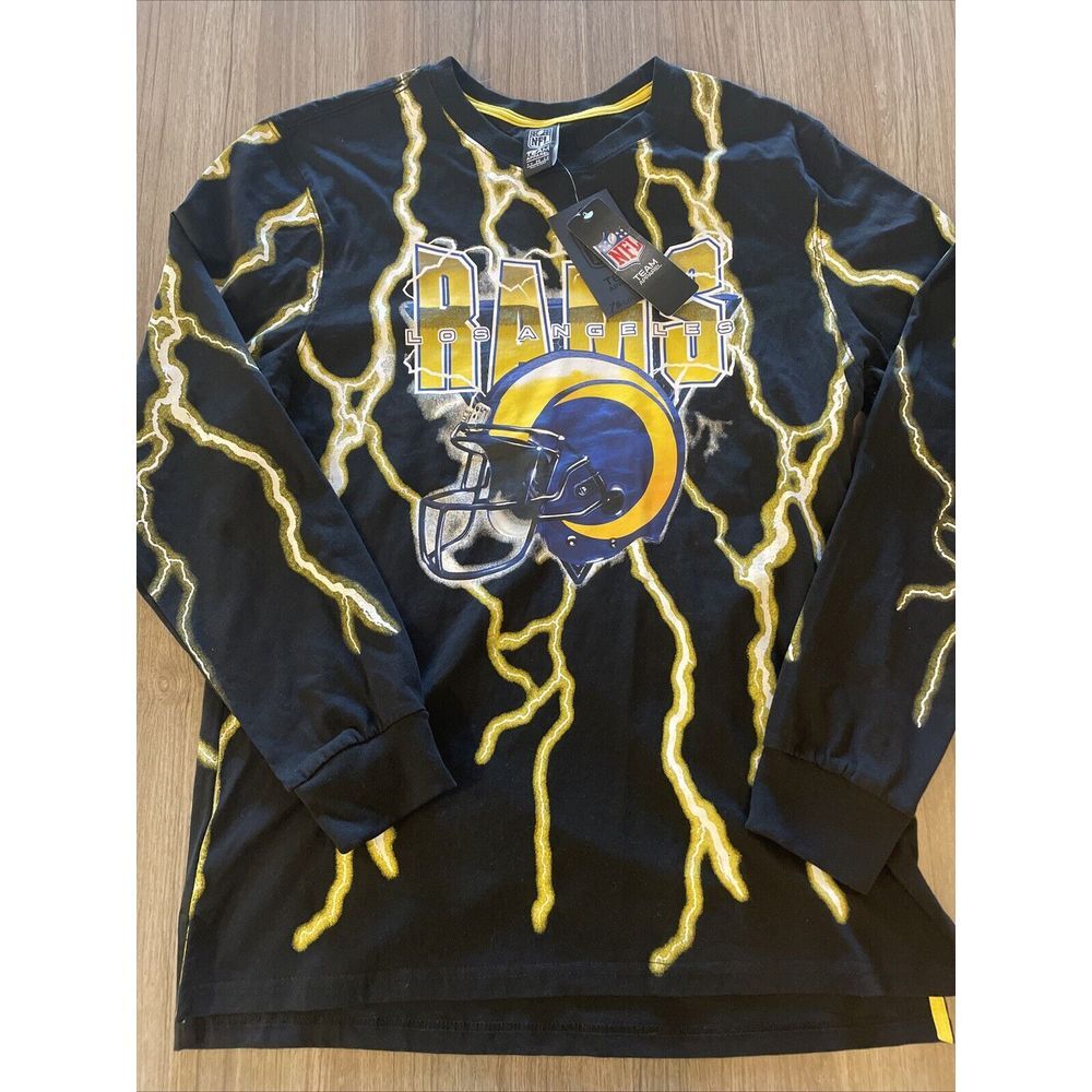 Los‎ Angeles Rams Lightning Shirt Men Sz M Black Yellow NFL Football Long Sleeve